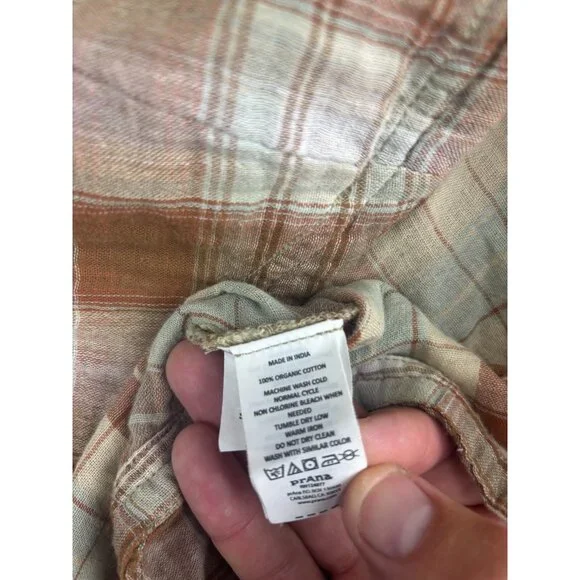 Prana Popover Shirt Women's XS Brown Plaid Button Front Long Sleeve Drawstring - Picture 5 of 6